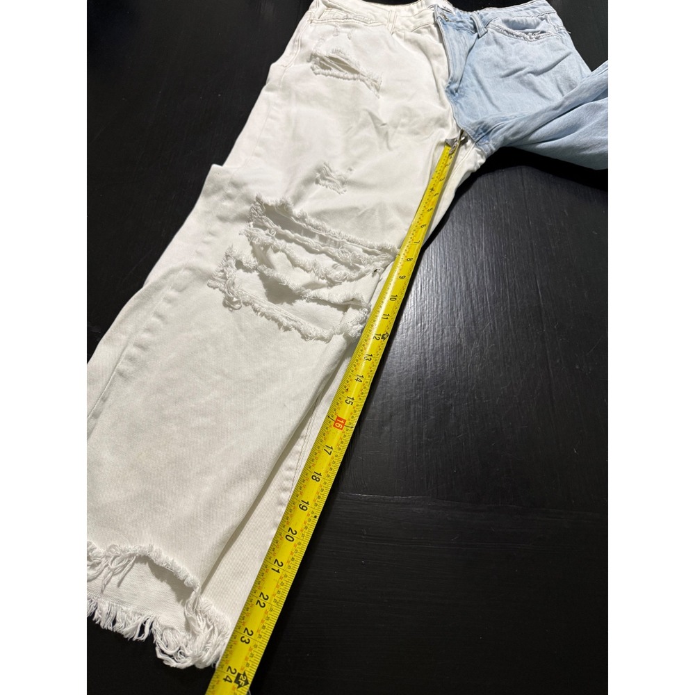 Vervet Los Angeles Two Tone Colorblock Distressed Wide Leg Jeans White Blue 29 - Picture 4 of 7